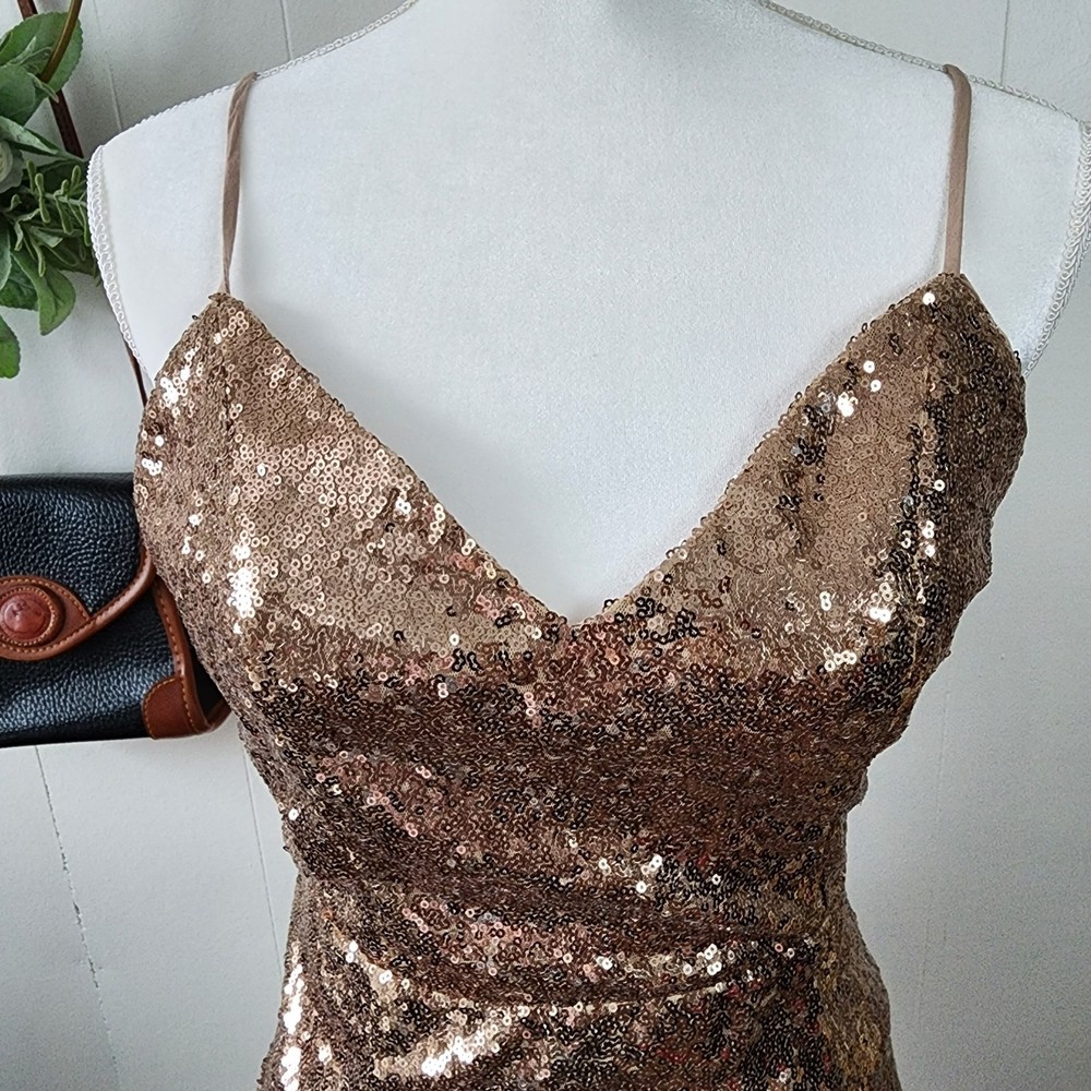Lulus Rose Gold Sequin Bodycon Backless Mini Dress Medium - Picture 2 of 8